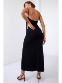 Smooth maxi dress on straps with a slit, black 110570 - Online store - Boutique